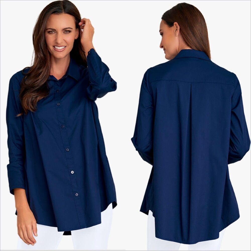 Stella Carakasi Prime Time Tunic Size 2XL NWT Navy Oganic Cotton Poplin A-line